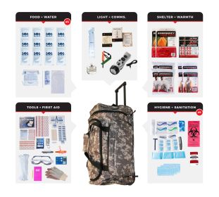 4 Person Comfort Survival Kit, Camo Rolling Bag