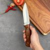 Full-tang Fixed Blade Knife with Leather Sheath, Clip Point Blade and Wood Handle, for Outdoor Survival, Camping