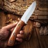 Full-tang Fixed Blade Knife with Leather Sheath, Clip Point Blade and Wood Handle, for Outdoor Survival, Camping