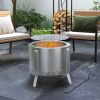 Outsunny 2-in-1 Smokeless Fire Pit, BBQ Grill, 19" Portable Wood Burning Firepit with Cooking Grate and Poker