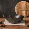 Hand Wok, Cast Iron Wok, Double Handle Wooden Lid Large Wok, Suitable For All Cooktops, Uncoated Chinese Traditional Wok