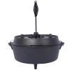 pre-Seasoned Cast Iron Dutch Oven With Skillet Lid, Outdoor Camping Deep Pot for Camping Fireplace Cooking BBQ Baking Campfire, Leg Base, 4.5 Quart