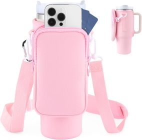 Slok Water Bottle Carrier Bag, Compatible With 40oz Tumbler With Handle, Modern Water Bottle Holder With Simple Adjustable Strap For Outdoor Walking H (Color: Pink)