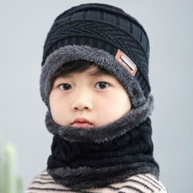 Coral Fleece Scarf Winter Hat Soft Men's Beanie —à–∞–ø–∫–∞ –º—É–∂—Å–∫–∞—è Warm Hat gorras hombre Knitted Double Layer Cap touca masculina (Ships From: China, Color: child black 0801)