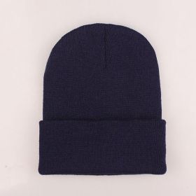 2021 Winter Hats for Woman New Beanies Knitted Solid Cute Hat Girls Autumn Female Beanie Caps Warmer Bonnet Ladies Casual Cap (Color: Navy Beanie)