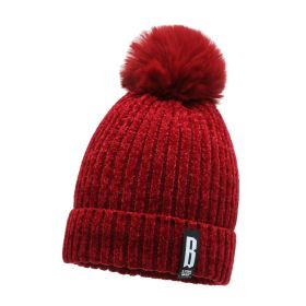 Winter Hats for Woman Thicker Beanies Chenille Ball Knitted Cap Girls Autumn Beanie Hats Fleece-lined Warmer Bonnet Casual Cap (Color: Wine Red Beanie, size: Free Size(55-59cm))