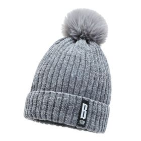 Winter Hats for Woman Thicker Beanies Chenille Ball Knitted Cap Girls Autumn Beanie Hats Fleece-lined Warmer Bonnet Casual Cap (Color: Grey Beanie Cap, size: Free Size(55-59cm))