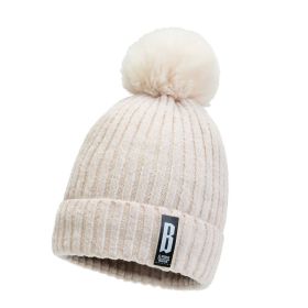 Winter Hats for Woman Thicker Beanies Chenille Ball Knitted Cap Girls Autumn Beanie Hats Fleece-lined Warmer Bonnet Casual Cap (Color: Beige Beanie Cap, size: Free Size(55-59cm))