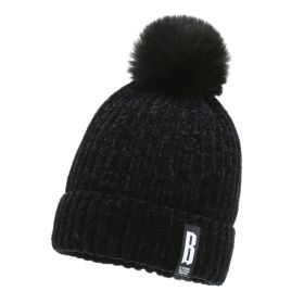 Winter Hats for Woman Thicker Beanies Chenille Ball Knitted Cap Girls Autumn Beanie Hats Fleece-lined Warmer Bonnet Casual Cap (Color: Black Beanie Cap, size: Free Size(55-59cm))