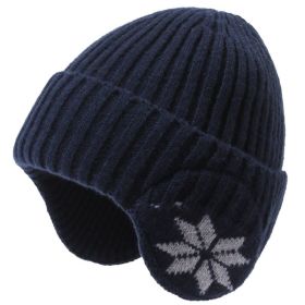 Unisex Classic Plush Winter Hat Beanie Hat with Earmuff Thick Faux Fur (Color: Navy)