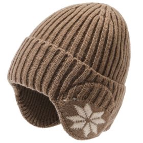 Unisex Classic Plush Winter Hat Beanie Hat with Earmuff Thick Faux Fur (Color: Khaki)