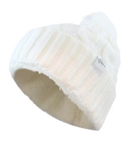 Fear0 NJ Warmest Plush Insulated Lining Knit Cable Cuff Fold Beanie Hat Women (Color: White)