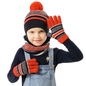 Winter Kids Knitted Hat Scarf Gloves 3Pcs Boys Girls Winter Warm Beanie Hat and Glove Scarf Set Beanie Neck Warmer Mittens for 4-7-Year-Old Kids (Color: Orange)