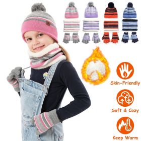 Winter Kids Knitted Hat Scarf Gloves 3Pcs Boys Girls Winter Warm Beanie Hat and Glove Scarf Set Beanie Neck Warmer Mittens for 4-7-Year-Old Kids (Color: Pink)