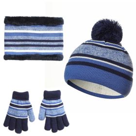 Winter Kids Knitted Hat Scarf Gloves 3Pcs Boys Girls Winter Warm Beanie Hat and Glove Scarf Set Beanie Neck Warmer Mittens for 4-7-Year-Old Kids (Color: Blue)