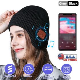 Wireless V5.0 Beanie Hat with Headphones Winter Stylish USB Rechargeable Music Beanie Headset Gift for Music Lovers Men Women Machine Washable (Color: Black)