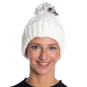 Winter Knitted Slouch Beanie Hat with Pom Pom for Women Winter Slouchy Hat Beanie (Color: White)