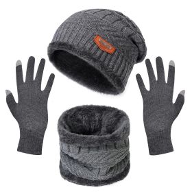 3-Pieces Winter Hat Gloves Scarf Set, Knit Warm Beanie Hat Neck Warmer Touch Screen Mittens for Women and Men, Great Christmas Gift (Color: Grey)