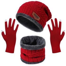 3-Pieces Winter Hat Gloves Scarf Set, Knit Warm Beanie Hat Neck Warmer Touch Screen Mittens for Women and Men, Great Christmas Gift (Color: Red)