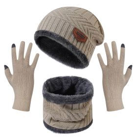 3-Pieces Winter Hat Gloves Scarf Set, Knit Warm Beanie Hat Neck Warmer Touch Screen Mittens for Women and Men, Great Christmas Gift (Color: Beige)