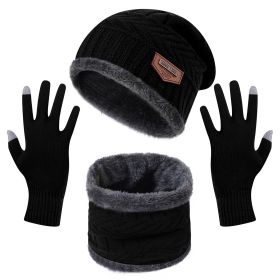 3-Pieces Winter Hat Gloves Scarf Set, Knit Warm Beanie Hat Neck Warmer Touch Screen Mittens for Women and Men, Great Christmas Gift (Color: Black)