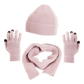 Winter Knitted Hat Scarf Gloves 3Pcs Winter Warm Beanie and Touch Screen Gloves Long Neck Scarf Set Knit Beanie Skull Cap Neck Warmer Anti-Slip Mitten (Color: Pink)