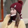 Winter Beanie Hat Scarf Set Women Warm Knitting Skull Cap