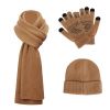 Winter Knitted Hat Scarf Gloves 3Pcs Winter Warm Beanie and Touch Screen Gloves Long Neck Scarf Set Knit Beanie Skull Cap Neck Warmer Anti-Slip Mitten