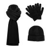 Winter Knitted Hat Scarf Gloves 3Pcs Winter Warm Beanie and Touch Screen Gloves Long Neck Scarf Set Knit Beanie Skull Cap Neck Warmer Anti-Slip Mitten