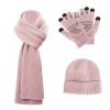 Winter Knitted Hat Scarf Gloves 3Pcs Winter Warm Beanie and Touch Screen Gloves Long Neck Scarf Set Knit Beanie Skull Cap Neck Warmer Anti-Slip Mitten